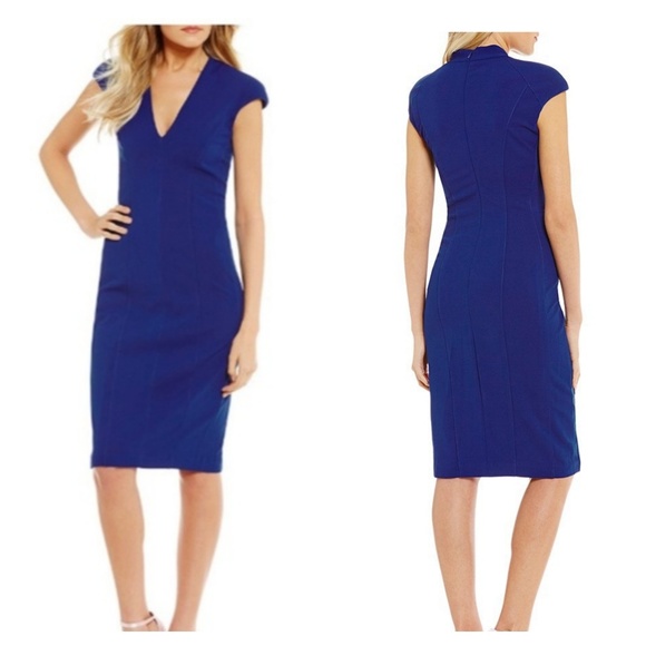 Betsey Johnson Dresses & Skirts - Betsey Johnson Cap Sleeve V-Neck Ocen Sheath Dress